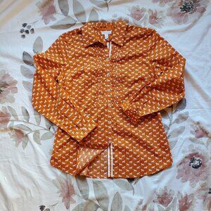 Charter Club women's size 12 horse print button down blouse collar pin tuck